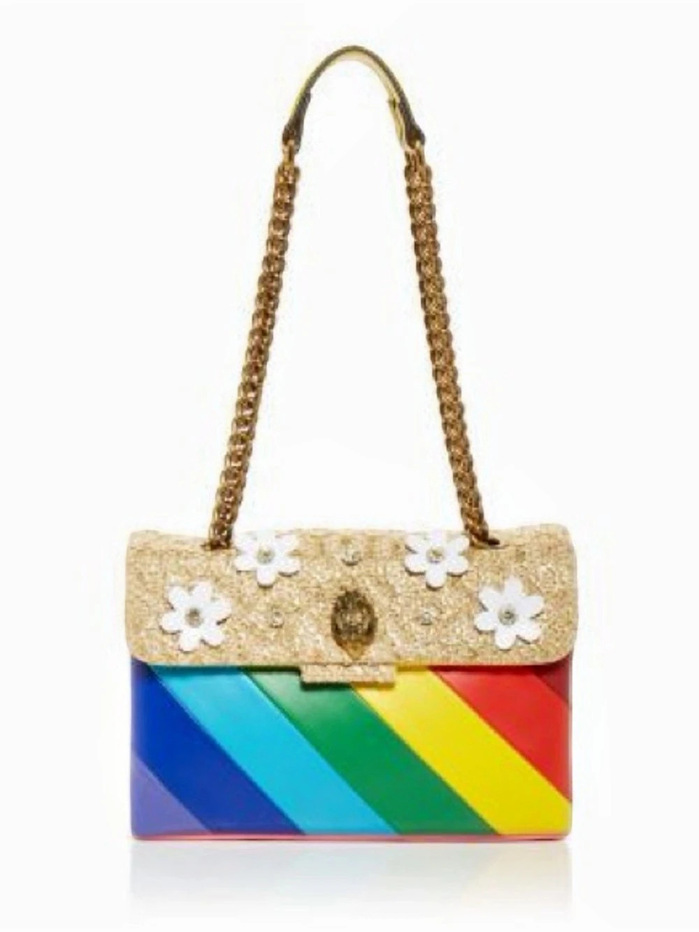 Kurt Geiger Kensington Rainbow Woven Floral Color Block Shoulder Bag